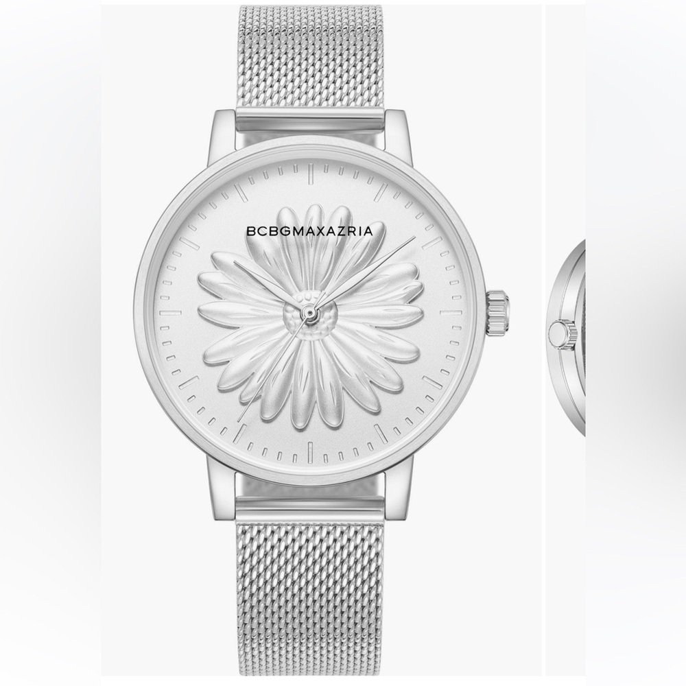 BCBG Max Azria 3D Flower Quartz Mesh Strap Watch, 38mm